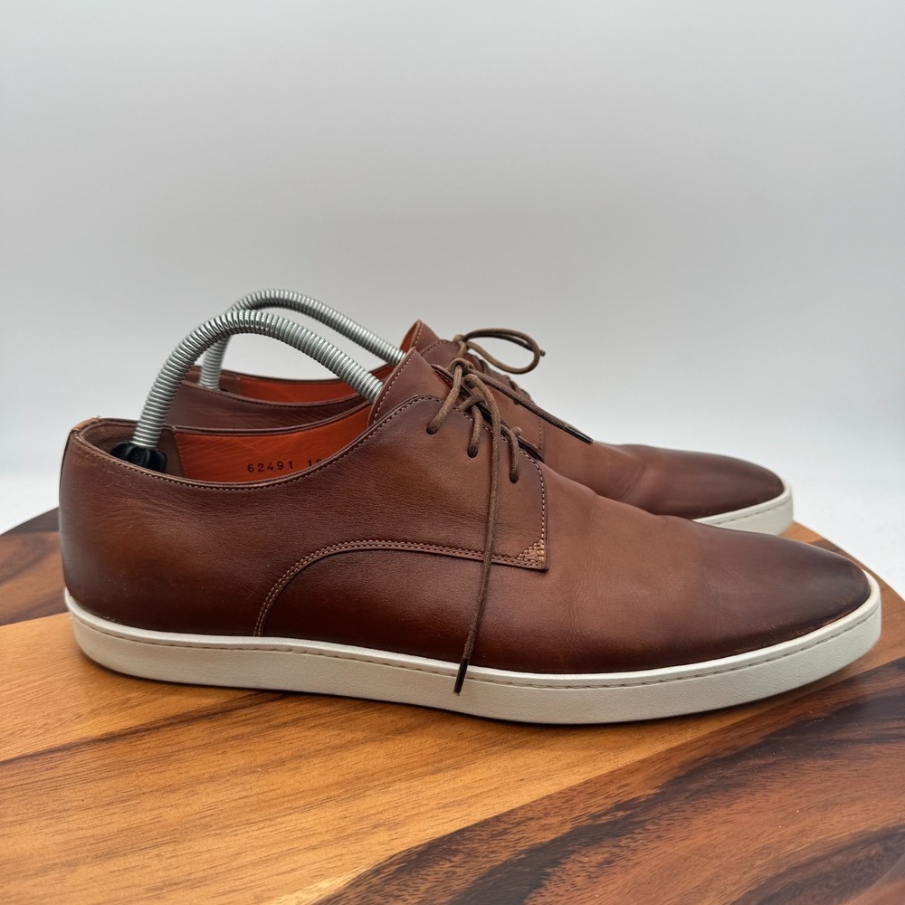 Santoni Durbin Leather Sneakers Mens 11 Brown Low Top Lace Italy Casual Dress